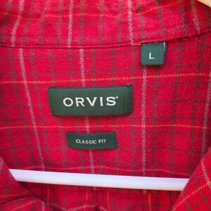 ORVIS Classic Fit Fairbanks Flannel Shirt Leather-like Windowpane Red Men L